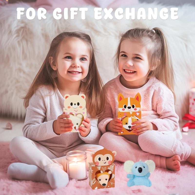Sofier Valentines Day Gifts for Kids Classroom 24 Pack Card Boxes with Heart Window Mini Animal Toys Keychains Bulk for Boys Girls Classroom Exchange Party Favor School Teacher Student - Image 5